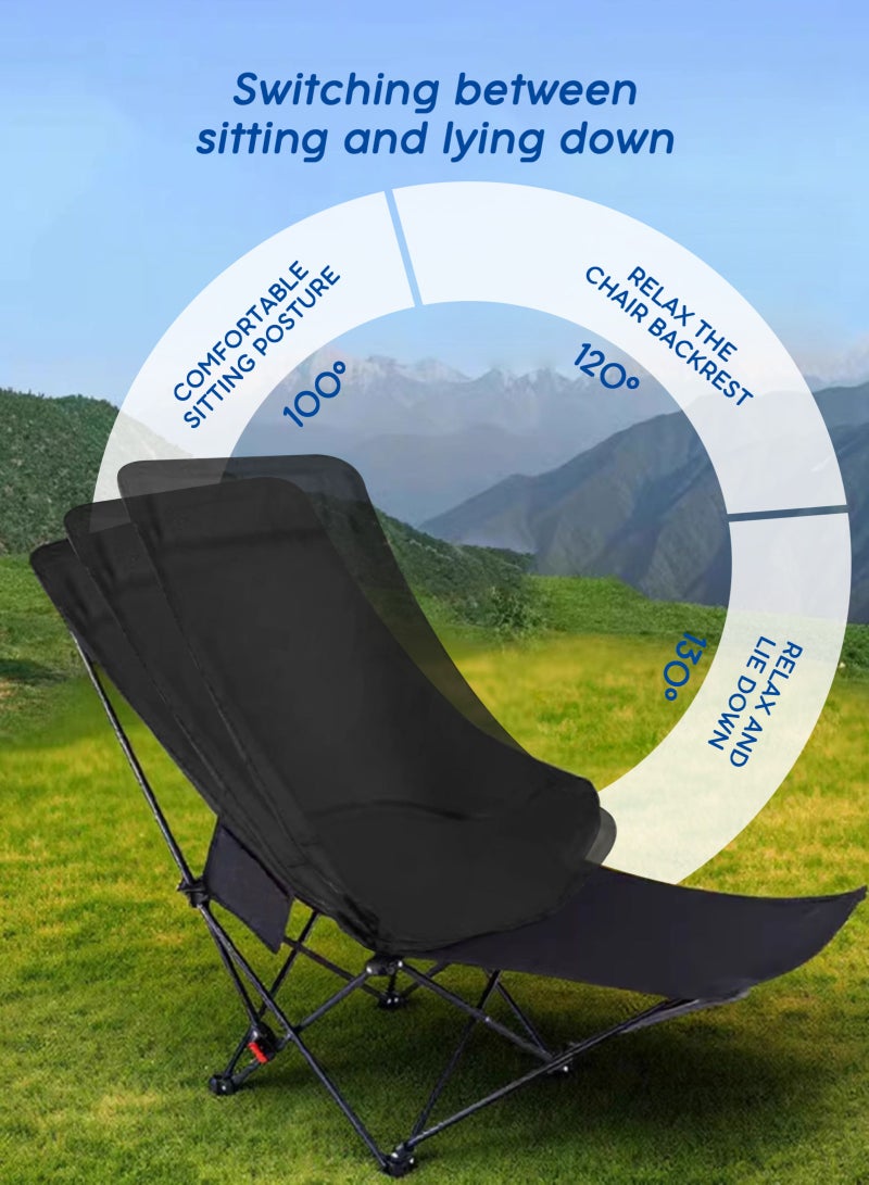 HomarKet Portable Camping Chair with Removable Footrest, Beach Chair with Side Storage Bag, Reclining Camping Chair with 3-Position Adjustable Tall Backrest, Sturdy Steel Frame, Compact Outdoor Foldable Chair, Includes Carry Bag for Outdoor Camp, Fishing,Office - Image 5